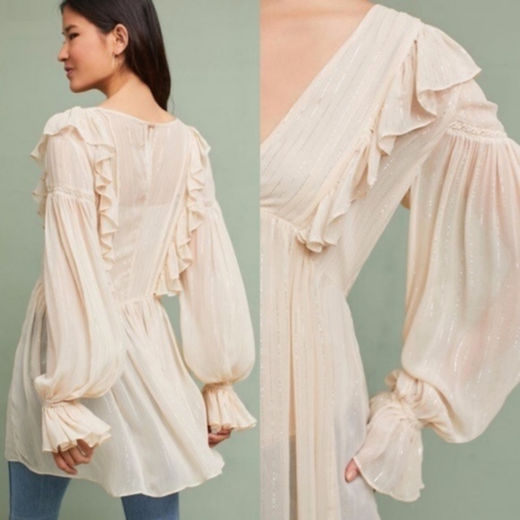 Anthropologie Wynne Tunic Top w Metallic Stripe - Picture 2 of 8